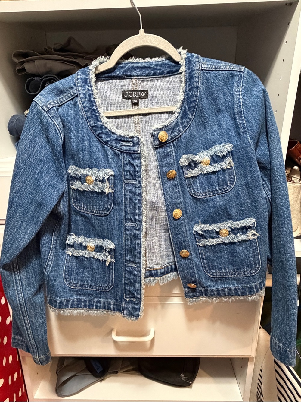 J.Crew Cropped Distressed Denim Jacket - Blue